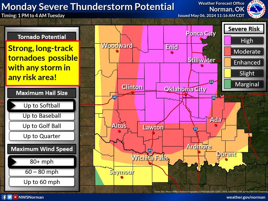 Weather graphic showing tornado risk
